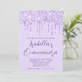 Lichte lavendel glitter druppels quinceañera kaart (Staand voorkant)