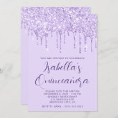 Lichte lavendel glitter druppels quinceañera kaart (Voorkant / Achterkant)