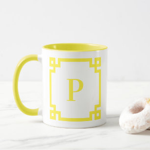 Lichte Lemon Geel Griekse Key Border Monogram Mok