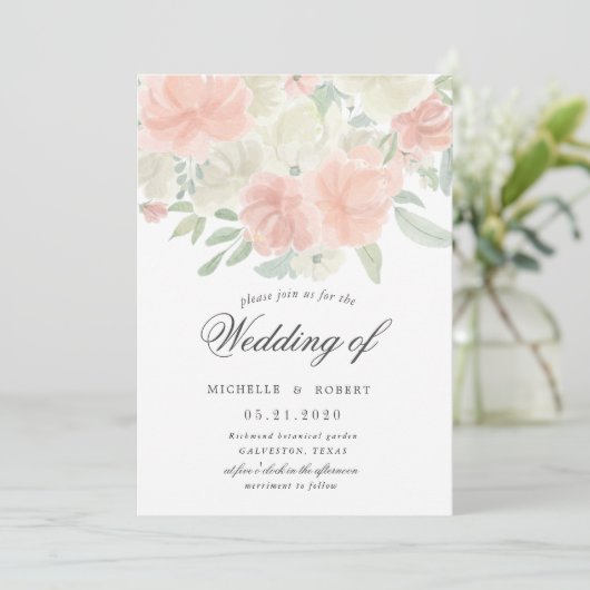 lichte lente florale pastel bruiloft kaart (Staand voorkant)