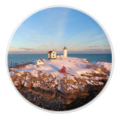 Lichte lichte vuurtoren van Snowy Maine Keramische Knop (Voorkant)