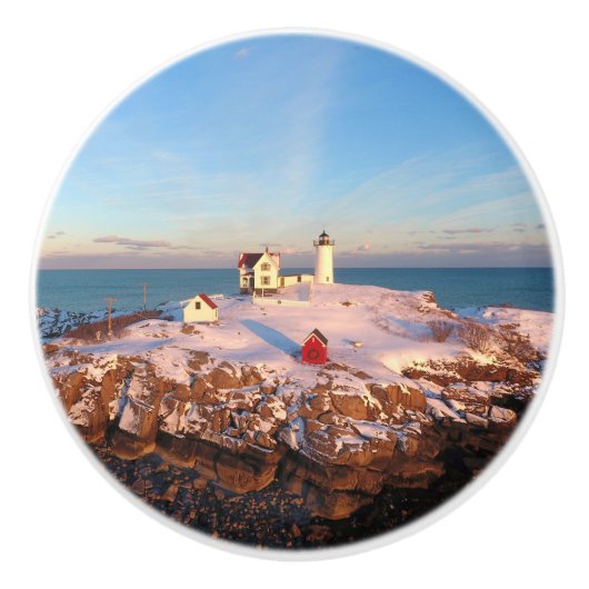 Lichte lichte vuurtoren van Snowy Maine Keramische Knop (Voorkant)