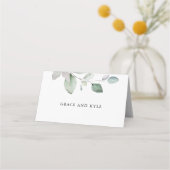 Lichte luchtige botanische groen bruiloft plaatskaartje (Achterkant)