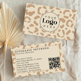 Lichte Luipaardprint Aangepast Bedrijfslogo QR-cod Visitekaartje