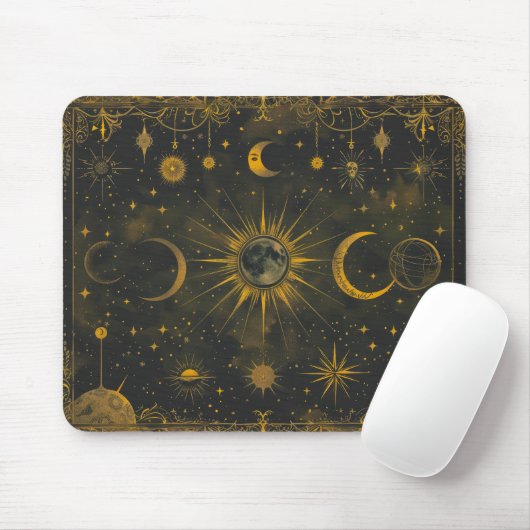 Lichte Marine en Gouden Hemelse Mousepad Muismat (Met muis)