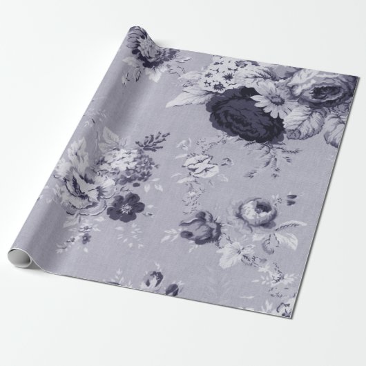 Lichte Mauve Paarse  Floral Toile Cadeaupapier (Uitgerold)