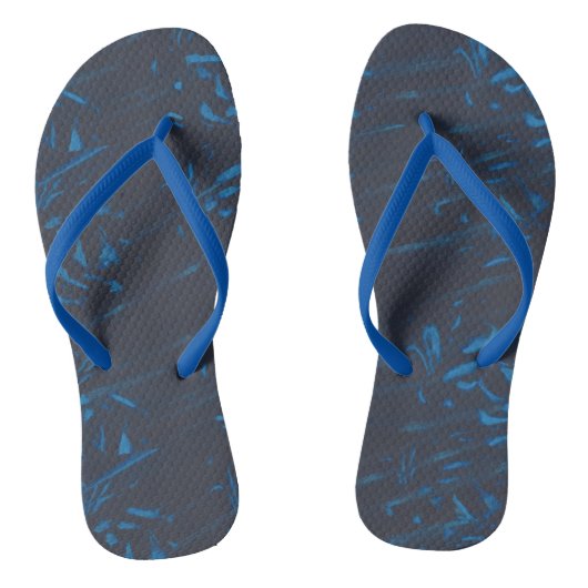 Lichte Middelblauwe Abstracte Flipflops op Zwart Teenslippers (Voetbed)
