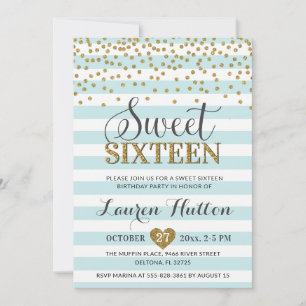 Lichte Mintgroene Gouden Sweet Sixteen Feest Verja Kaart