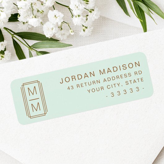 Lichte mintgroene monogram retouradres etiket