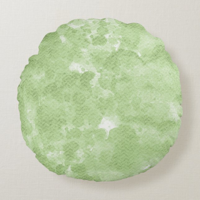 Lichte Mintgroene Waterverf Spatpatroon Rond Kussen (Voorkant)