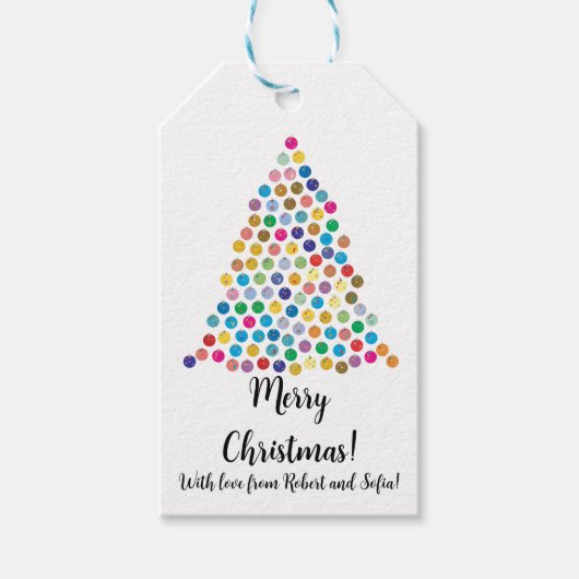 Lichte multicolor kerstboom cadeaulabel (Voorkant)