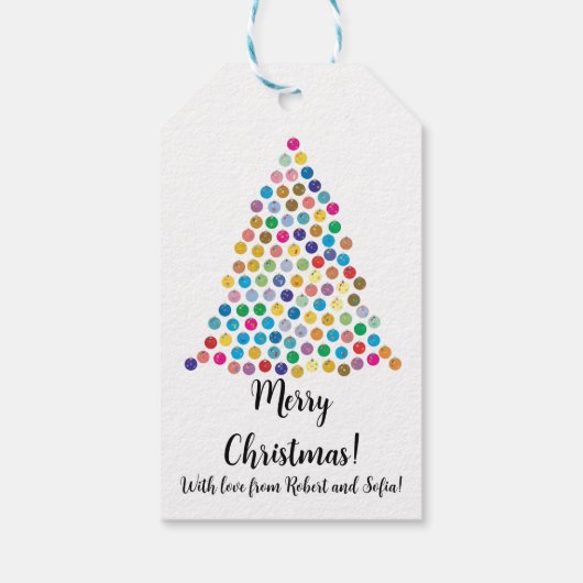 Lichte multicolor kerstboom cadeaulabel (Achterkant)