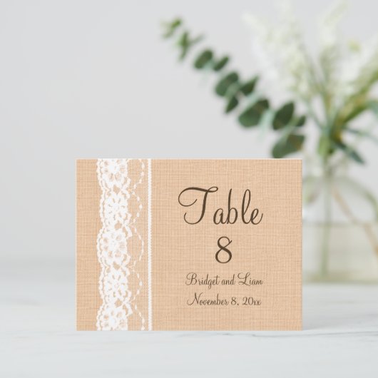 Lichte overlapping en  Lace Table Number Briefkaart (Staand voorkant)