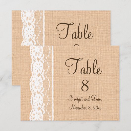 Lichte overlapping en Lace Table Number Briefkaart (Voorkant / Achterkant)