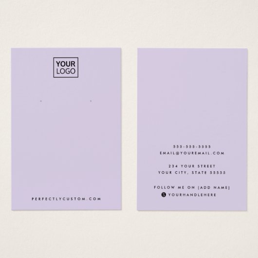 Lichte paarse aangepaste logo-oormerskaart visitekaartje (Voorkant /achterkant)