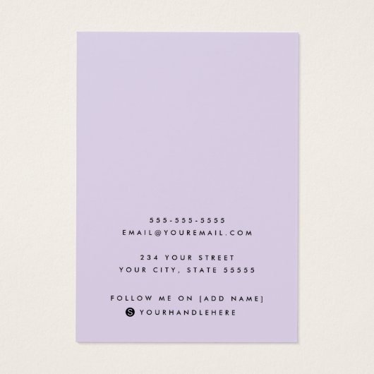 Lichte paarse aangepaste logo-oormerskaart visitekaartje (Achterkant)