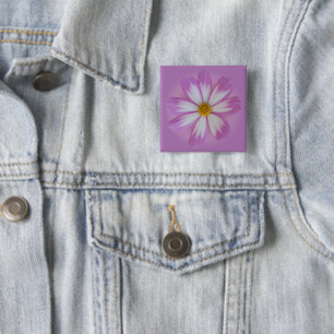 Lichte paarse bloem vierkante button 5,1 cm