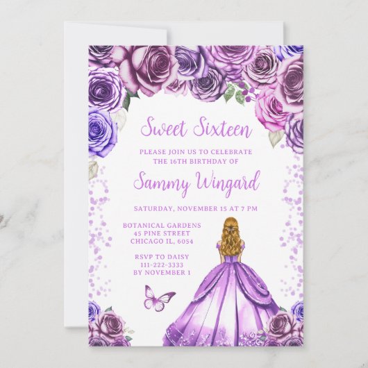 Lichte Paarse Blonde Hair Princess Sweet Sixteen Kaart (Voorkant)
