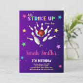 Lichte Paarse Bowling verjaardagsuitnodiging Kaart (Staand voorkant)