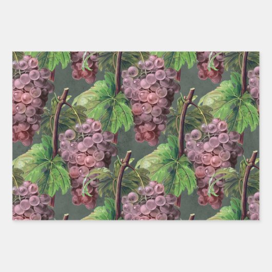  lichte Paarse druiven en wijnstokken op groen Inpakpapier Vel (Voorkant)