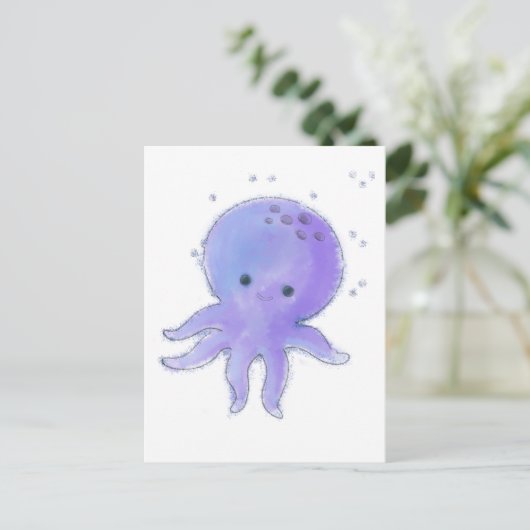 Lichte Paarse en blauwe Schattigee octopus Waterve Briefkaart (Staand voorkant)