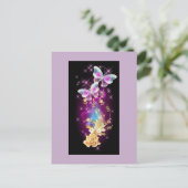 Lichte Paarse en blauwe vlinder met gouden Roos Briefkaart (Staand voorkant)