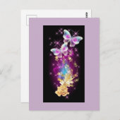 Lichte Paarse en blauwe vlinder met gouden Roos Briefkaart (Voorkant / Achterkant)
