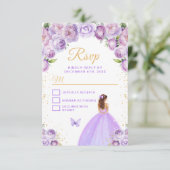 Lichte Paarse en goudbruine haarprinses RSVP Kaartje (Staand voorkant)