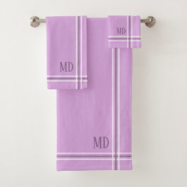 Lichte Paarse en witte gestreepte aangepaste Initi Bad Handdoek