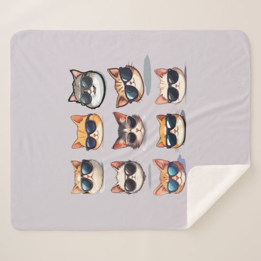 Lichte Paarse Feline Frenzy cat Sherpa Blanket Sherpa Deken (Voorkant (horizontaal))