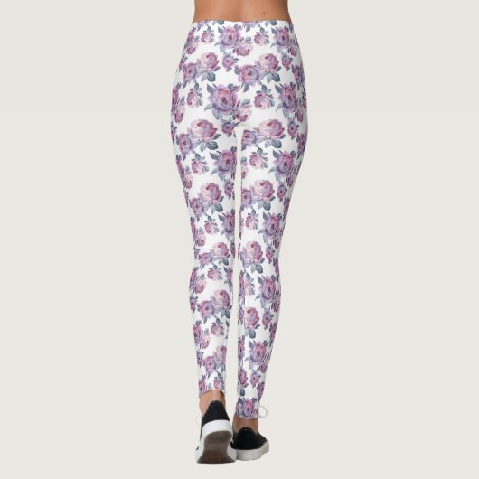 Lichte Paarse Florale Leggings voor vrouwen (Achterkant)