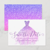 Lichte Paarse Glitter Chic Dress Sweet 16 Verjaard Save The Date (Voorkant / Achterkant)