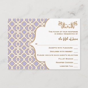 Lichte Paarse Gold Moroccan Weddenrackkaarten RSVP Kaartje