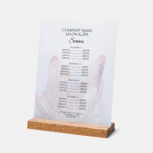 Lichte Paarse Kristallen Salon Spa Services Menu Acryl Bord (Hoek)