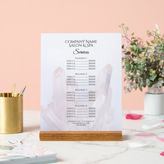 Lichte Paarse Kristallen Salon Spa Services Menu Acryl Bord (Huwelijk)