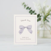 Lichte Paarse Plaid Bow Elegant Baby shower Bedankkaart (Staand voorkant)