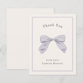 Lichte Paarse Plaid Bow Elegant Baby shower Bedankkaart (Voorkant / Achterkant)