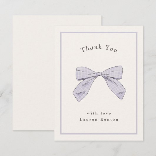 Lichte Paarse Plaid Bow Elegant Baby shower Bedankkaart (Voorkant / Achterkant)