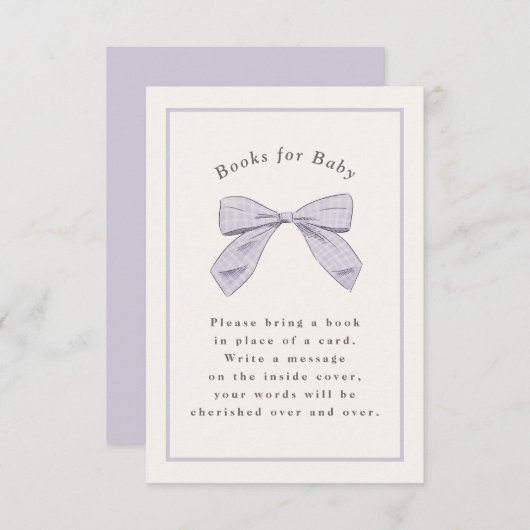 Lichte Paarse Plaid Bow Elegant Baby shower Informatiekaartje (Voorkant / Achterkant)