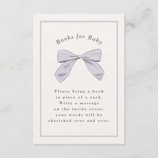 Lichte Paarse Plaid Bow Elegant Baby shower Informatiekaartje (Voorkant)