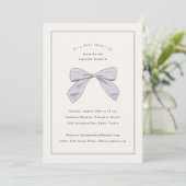 Lichte Paarse Plaid Bow Elegant Baby shower Kaart (Staand voorkant)