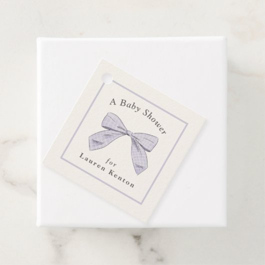 Lichte Paarse Plaid Bow Elegant Neutraal Baby show Bedankjes Labels (In situ)