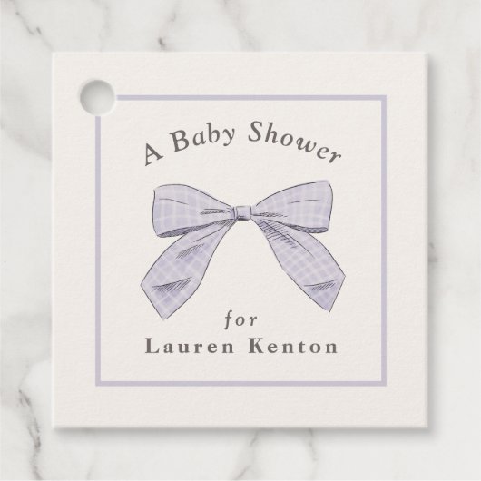 Lichte Paarse Plaid Bow Elegant Neutraal Baby show Bedankjes Labels (Voorkant)