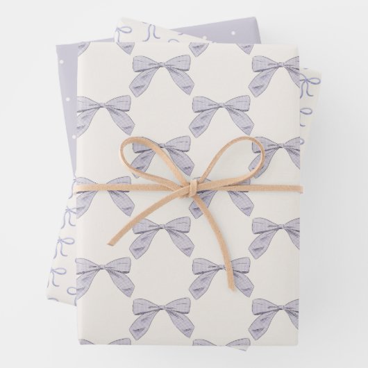 Lichte Paarse Plaid Bow Elegant Neutraal Baby show Inpakpapier Vel (In situ)
