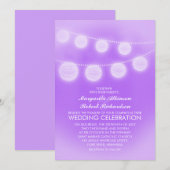 Lichte paarse romantische lantaarns bruiloft uitno kaart (Voorkant / Achterkant)