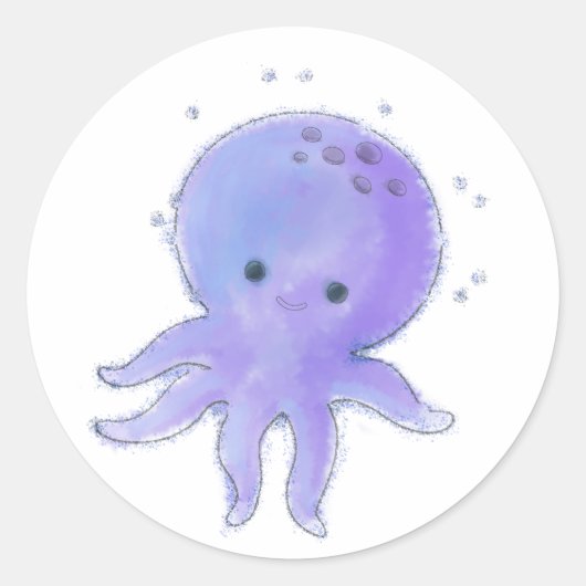 Lichte Paarse Schattigee octopus Waterverf Ronde Sticker (Voorkant)