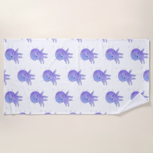 Lichte Paarse Schattigee octopus Waterverf Strandlaken (Voorkant)