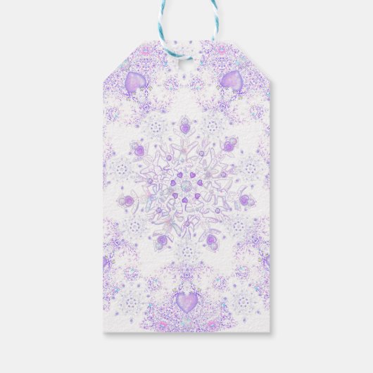Lichte paarse sneeuwvlok & Glinsterend Hart Cadeaulabel (Achterkant)