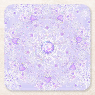 Lichte paarse sneeuwvlok & Glinsterend Hart Kartonnen Onderzetters
