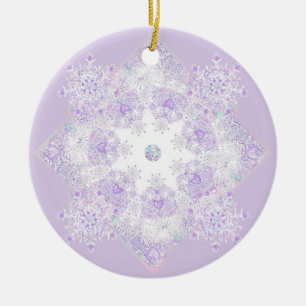 Lichte paarse sneeuwvlok & Glinsterend Hart Keramisch Ornament